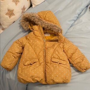 Zara Mustard Polka Dot Jacket with Faux Fur